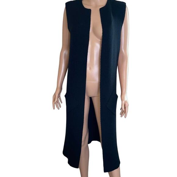 Cocogio cardigan duster sweater open front black long sleeveless Merino wool MD - Picture 1 of 9